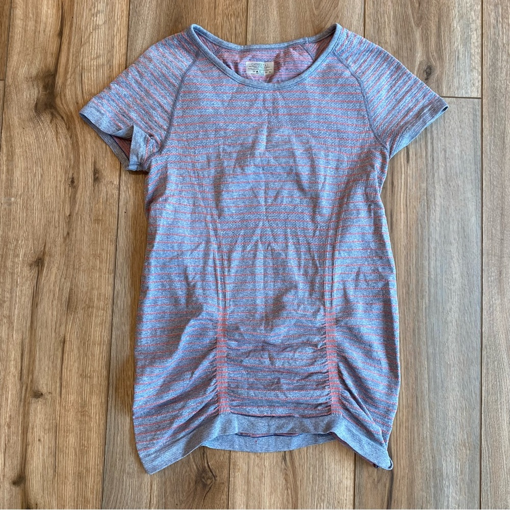 Athleta Ruched Shirt - Gray and Orange - Small